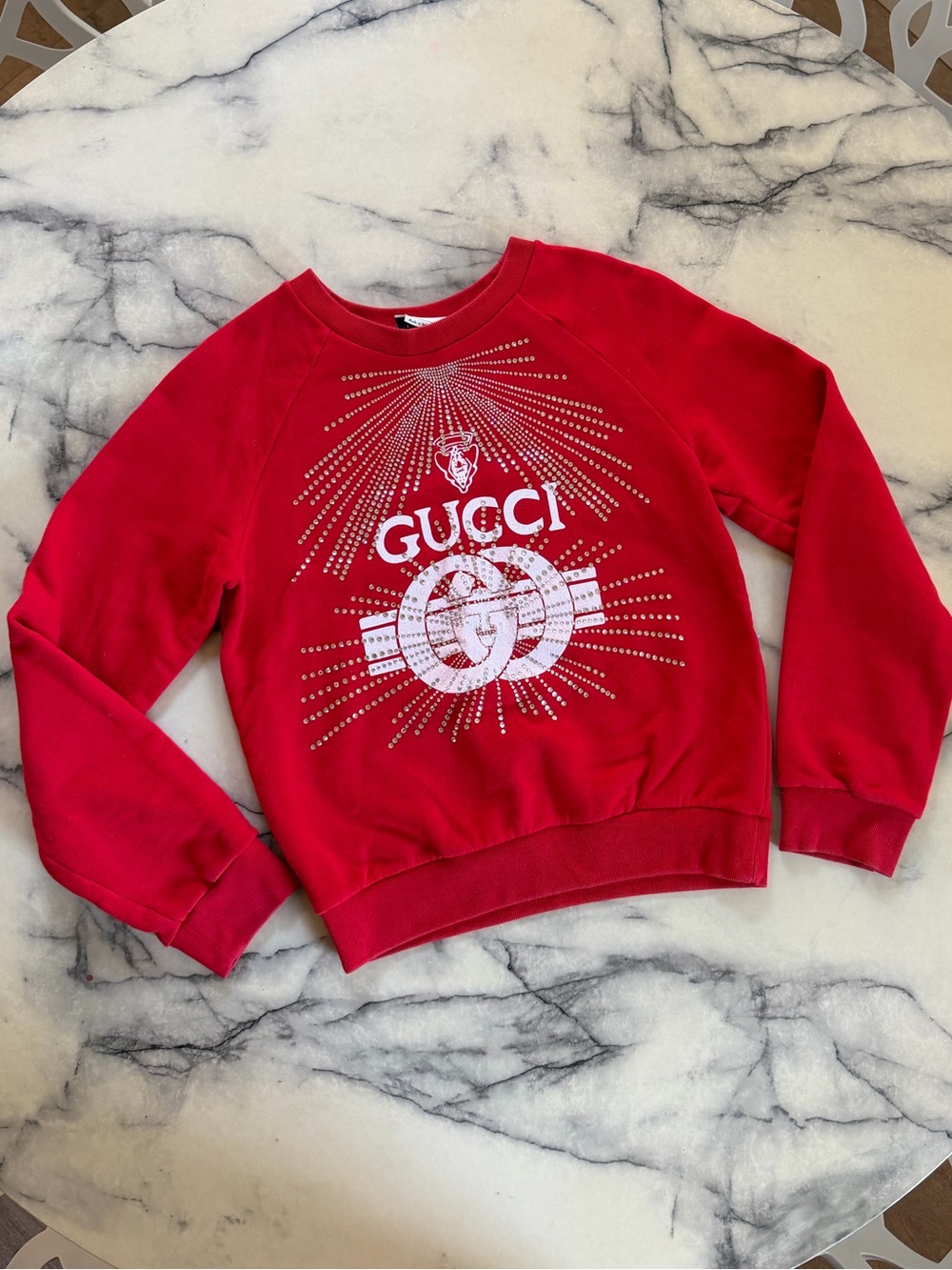 Gucci Girls Red Crystal Detail Logo Crewneck Sweater Sweatshirt 10